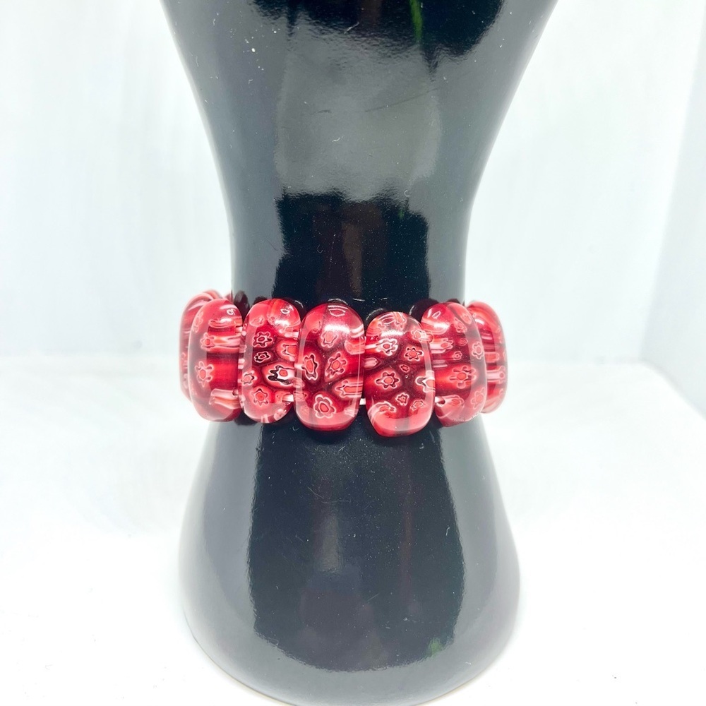 Red Millefiori Glass Bead Bracelet